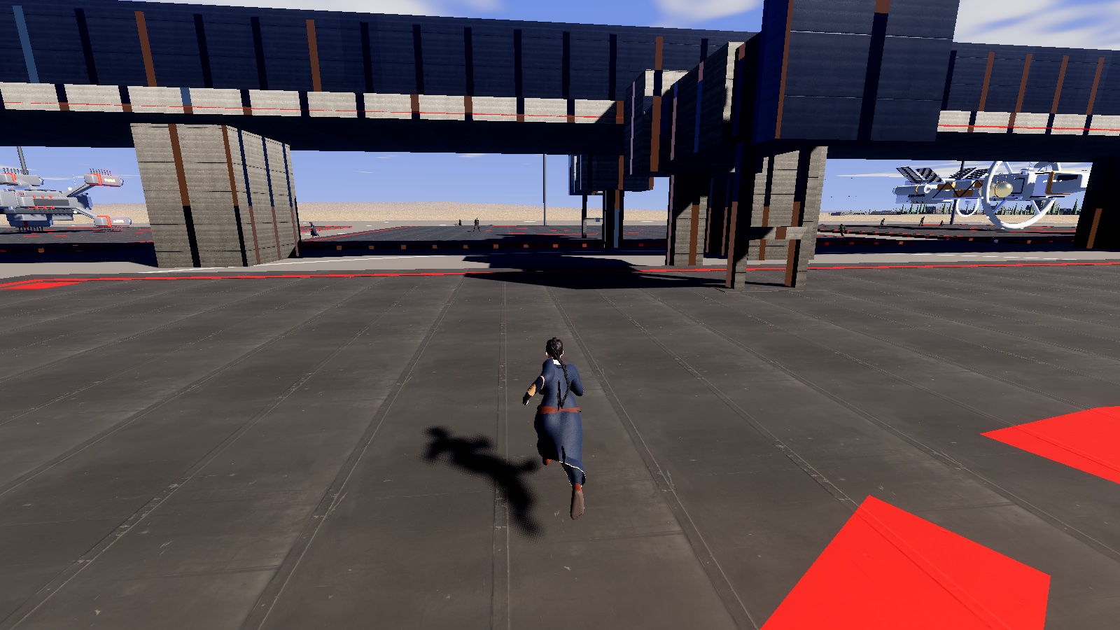 At Delion's spaceport: the pier, the boarding bridges and parked ships.