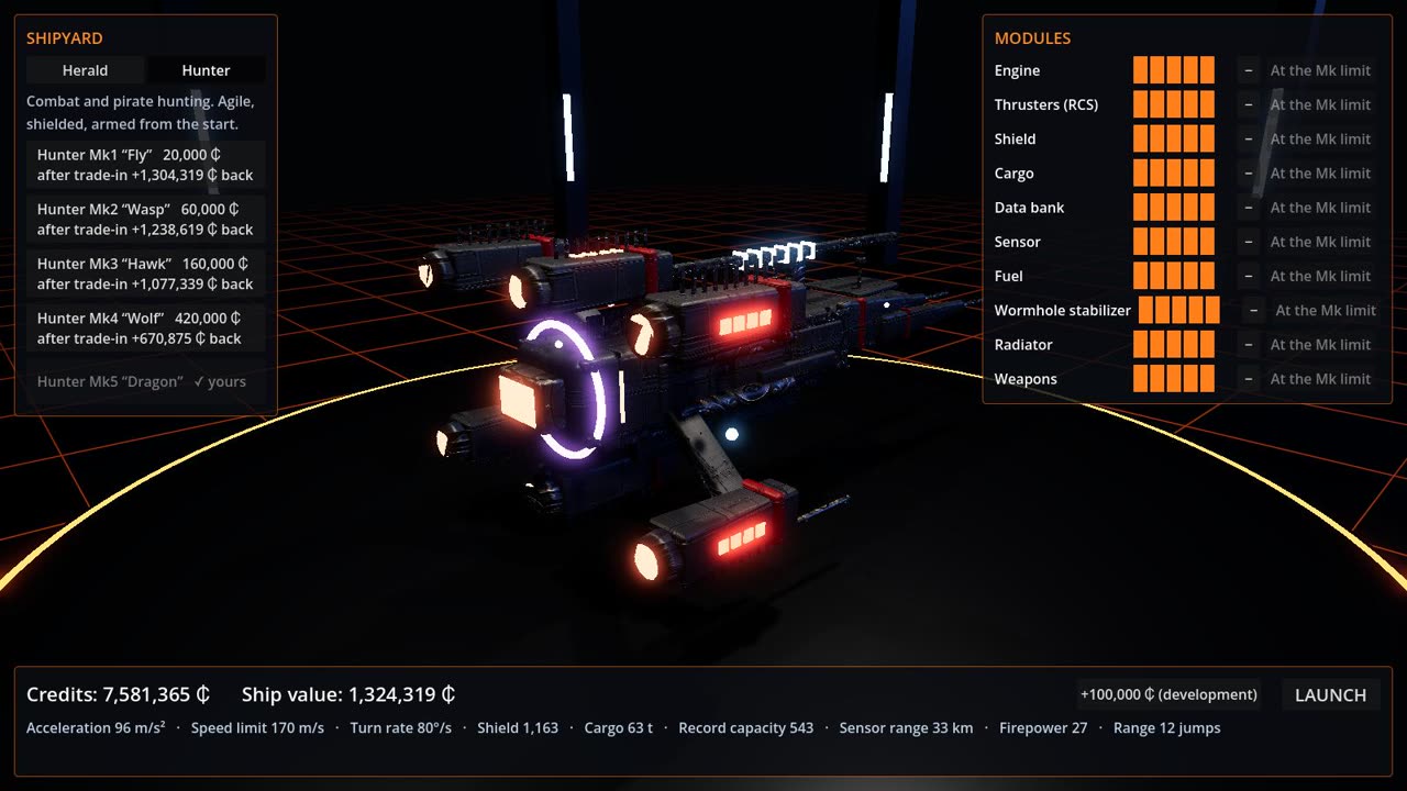 The shipyard. Every Mk is a different hull, and every upgrade shows on the ship.